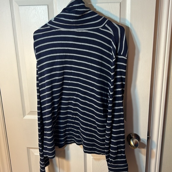 Pact Navy and White Striped Cowl Neck Sweater - Picture 5 of 7
